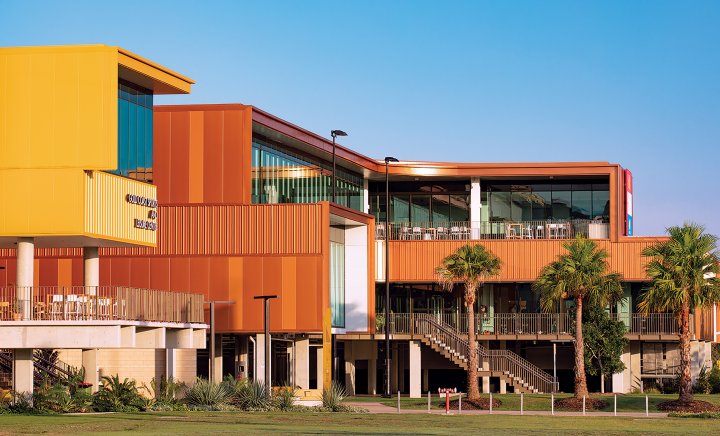 Gold Coast Sports and Leisure Centre (Architect: BVN; Builder: Hansen Yuncken) - Featuring COLORBOND® Metallic steel in the colours COPPER PENNY®, CARRARA GOLD®, TEMPLE GOLD® and COPERNICUS®